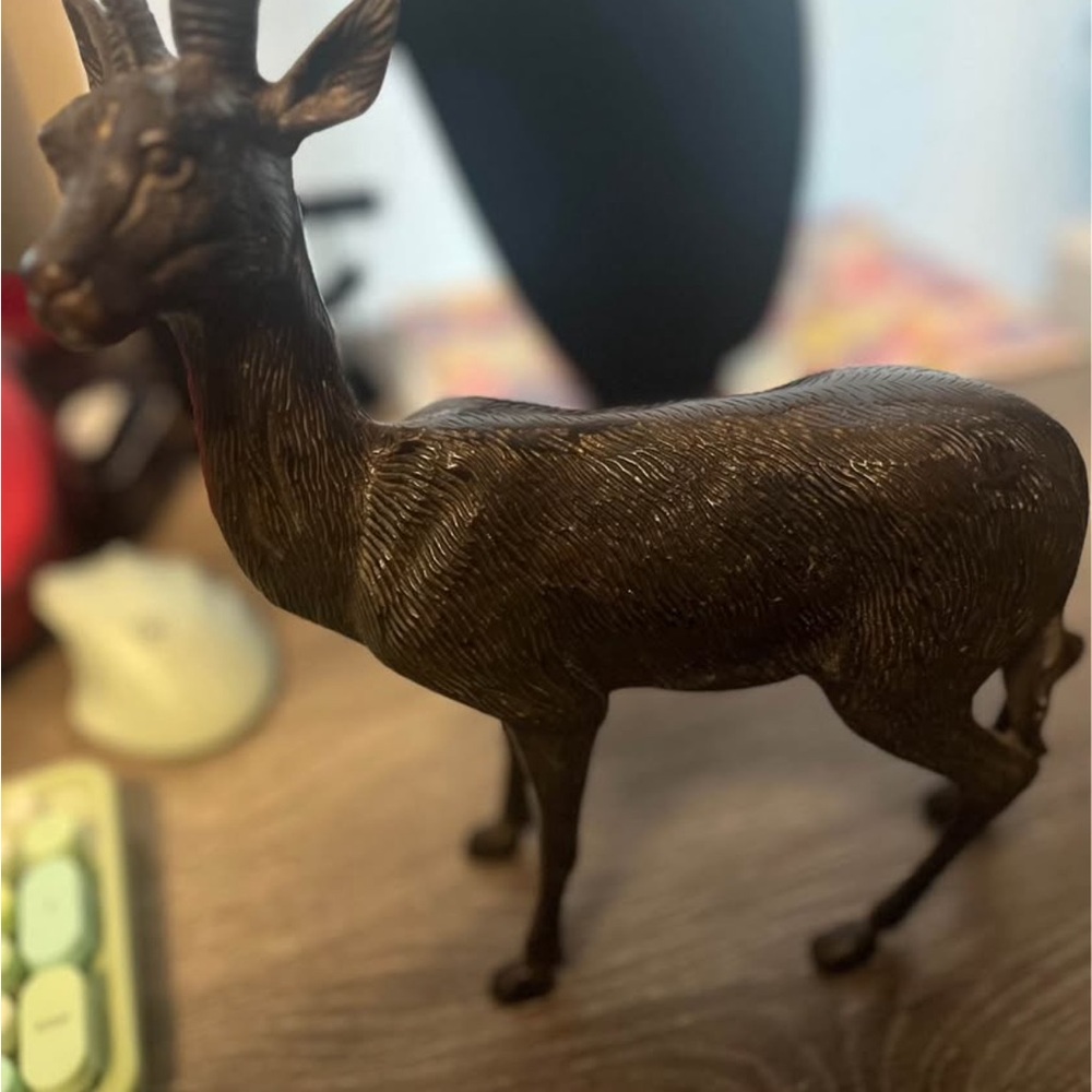 Bronze-Tone Deer stag Figurine - Rustic Metal Decor
